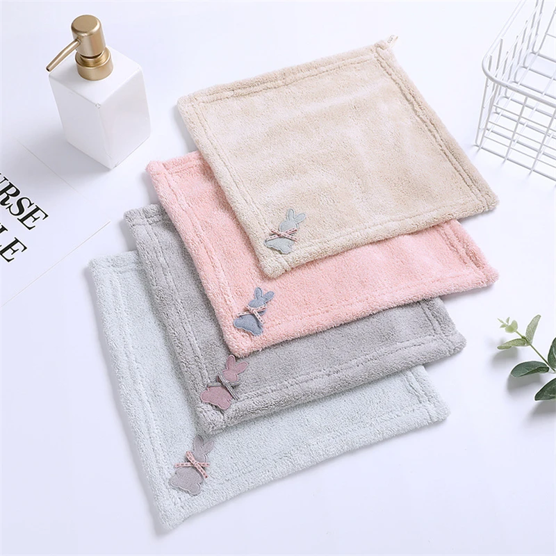 25x25cm Small Square Cartoon Cat Hand Towel Wall Hanging Water Absorbent Kitchen Coral Fleece Clean Dishcloth