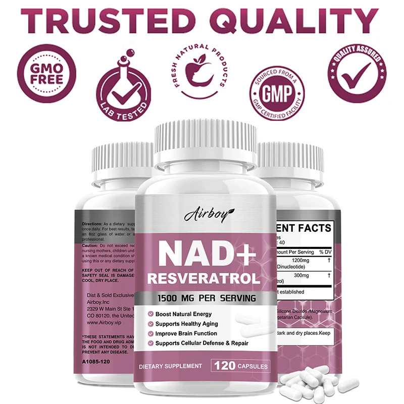 Anti Aging Cell Booster Energy Booster NAD Supplement NAD+ Resveratrol Supplements-Natural Energy, Anti-aging and Cellular Health, Strengthens The Immune System