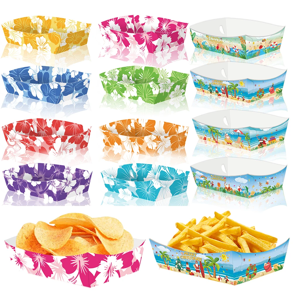 8/24/48 stücke Hawaiian Hibiscus Party Papier Tabletts Einweg Luau Party Lebensmittel Boote Hibiscus Tropische Blume Thema liefert