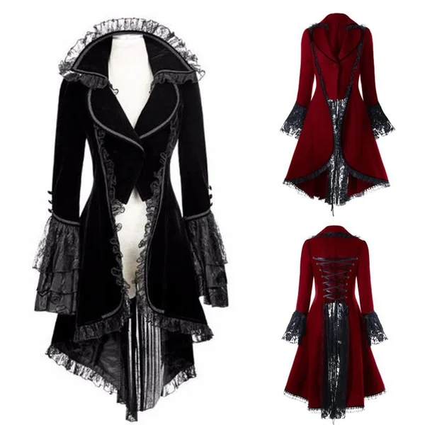 

Women Halloween Carnival Dress Medieval Cosplay Victoria Retro Party Performance Evening Long Sleeve Lace Tuxedo Coat