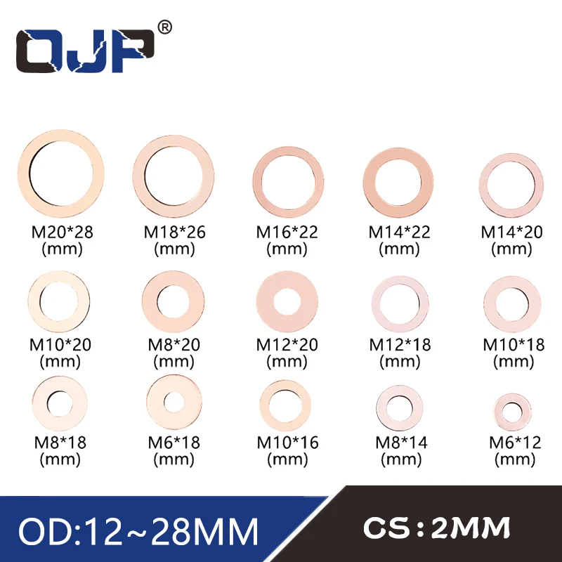 

5Pcs DIN7603 M6 M8 M10 M12 M14 M16 M18 M20 T3 O Ring Gasket Sealing Ring Copper Washer Boat Crush Washer Flat Seal Ring Fitting