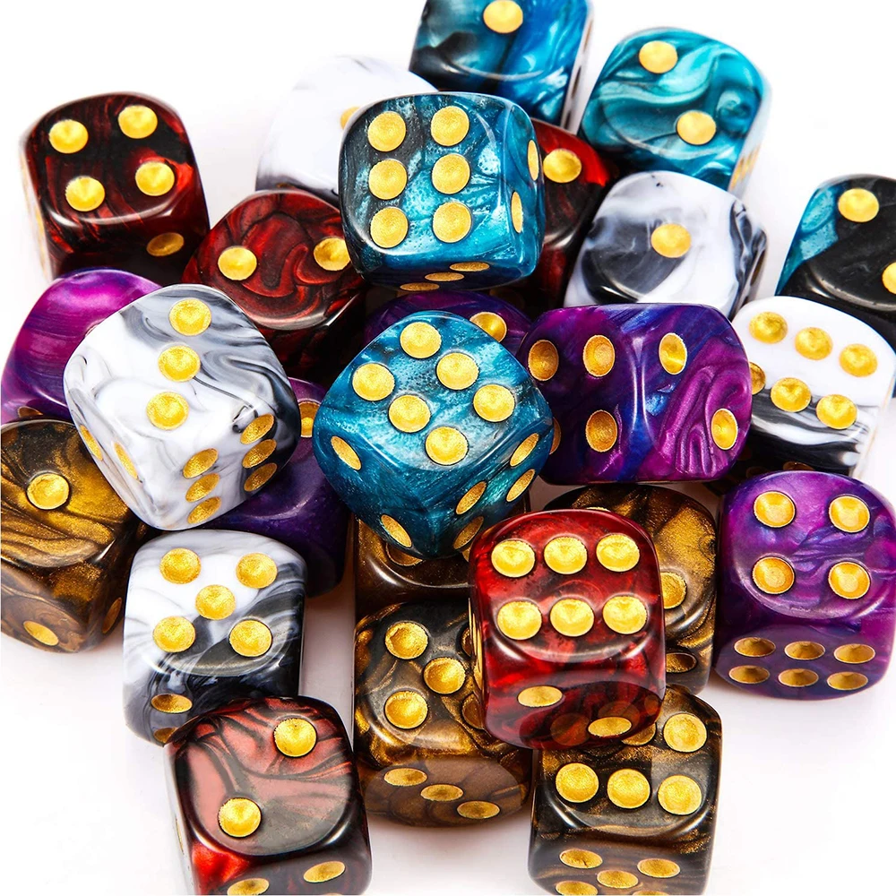 16mm 6 Sided Game Dice Set with Gold Pips Round Corner D6 Square Dice 50/30/10Pcs for Playing Board Teaching Math Game game dice,dice set,acrylic dice