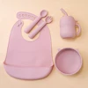 4pcs Baby Silicone Meal Bowl Bib Fork Spoon Set Baby Feeding Tray Bowl Set Bisphenol BPA Free Gift for boy girl Gifts 1
