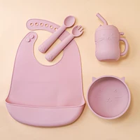 4pcs Baby Silicone Meal Bowl Bib Fork Spoon Set Baby Feeding Tray Bowl Set Bisphenol BPA Free Gift for boy girl Gifts 1