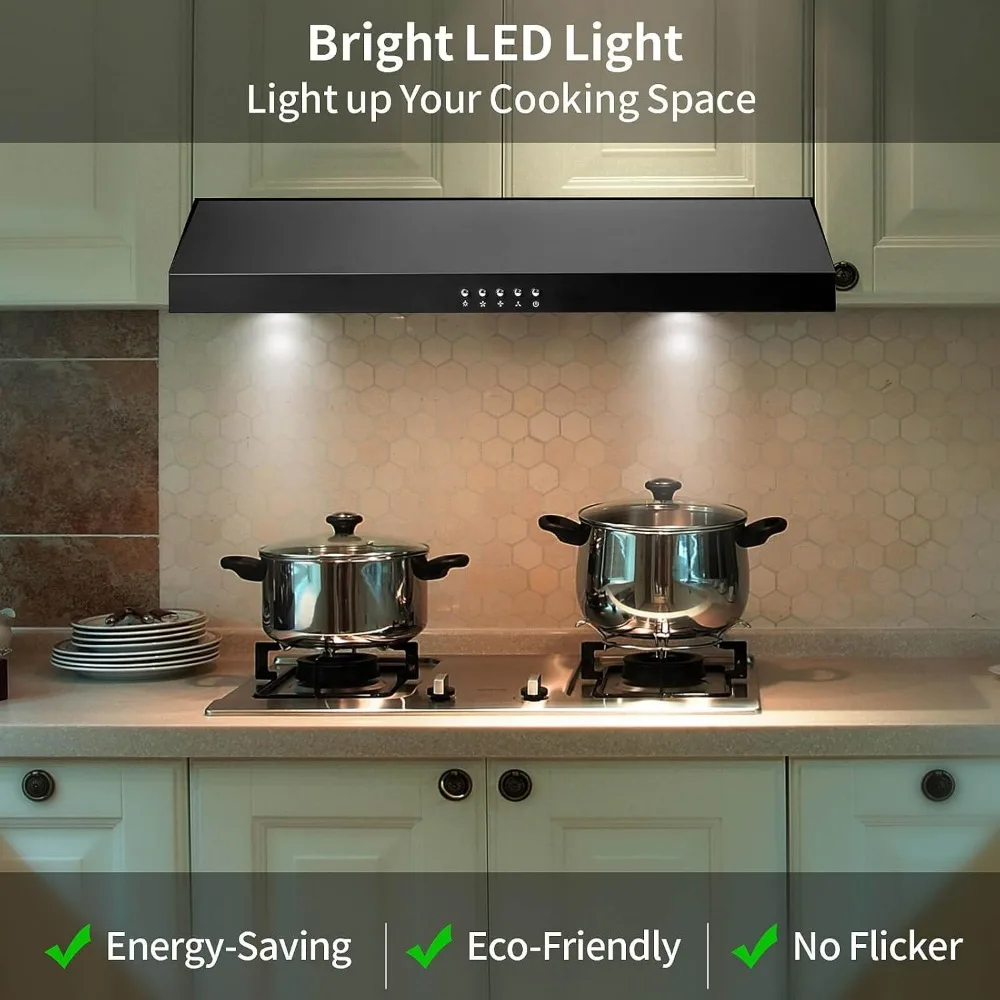 Range Hood 30 inch Under Cabinet,Black Stainless Steel Range Hood with 500 CFM,Ductless Black