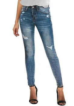 2024 New High Waist Jeans For Women Slim Stretch Ripped Distressed Denim Jean Bodycon Tassel Skinny Push Up Jeans Trousers Woman 1