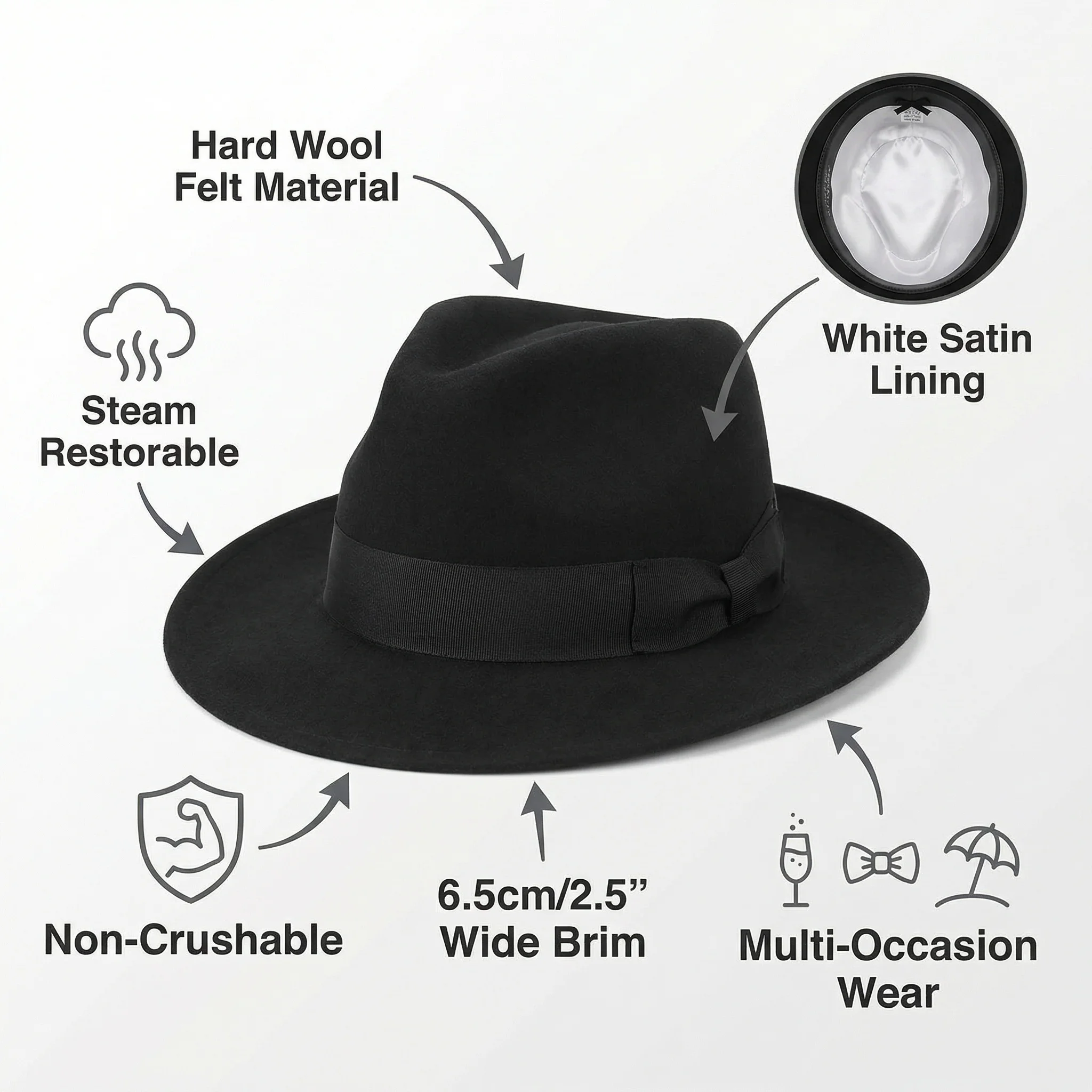 Classic Mens Wool FeltGangster Fedora Michael Jackson Gentleman Hat For Men Women