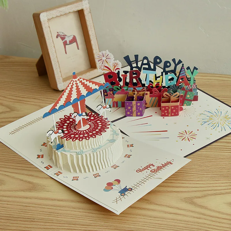 Happy Birthday Greeting Cards 3D Pop Up Card Birthday Cake Greeting Cards with Envelope Birthday Gifts to Family Friends Lovers