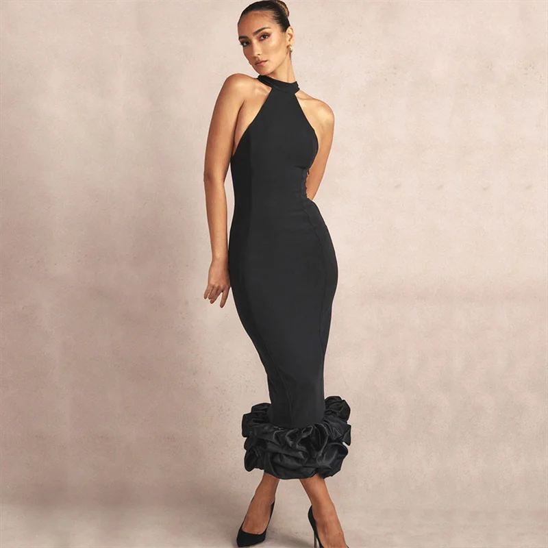 

2023 New Fashion Slim Women Bandage Dress Sexy Sleeveless Black Evening Club Cocktail Party Maxi Long Bodycon Dresses Vestidos