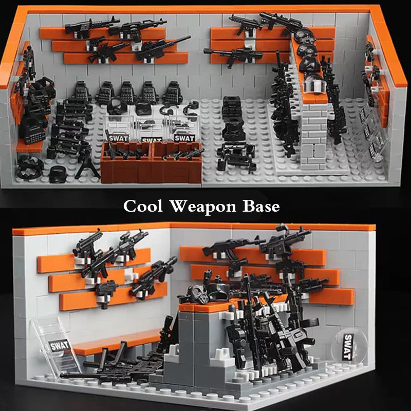 

MOC Armory Building Blocks Equipment Model Kit Firearms Placement Rack DIY Arms Display Cabinet Bricks Children Toys Compatible