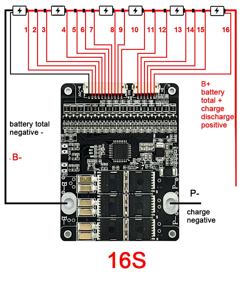 30A 40A 50A 80A 12S 13S 14S 16S 17S 36V 48V 60V Lifepo4 Li-Ion Scheda di protezione della batteria al litio Bilanciamento BMS 3.7V 3.2V energia - immagine 5