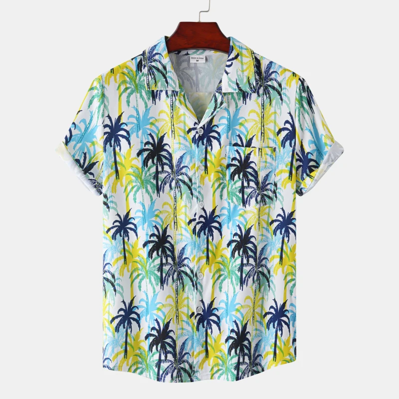 Casual Short Sleeved Shirt Hawaiian Shirt Short Sleeved Shirt Button Down Shirt Hawaiian Men's Shirt Beach Coconut Tree Print Short Sleeve Men's Clothes Fashion Lapel Button Top T-shirt