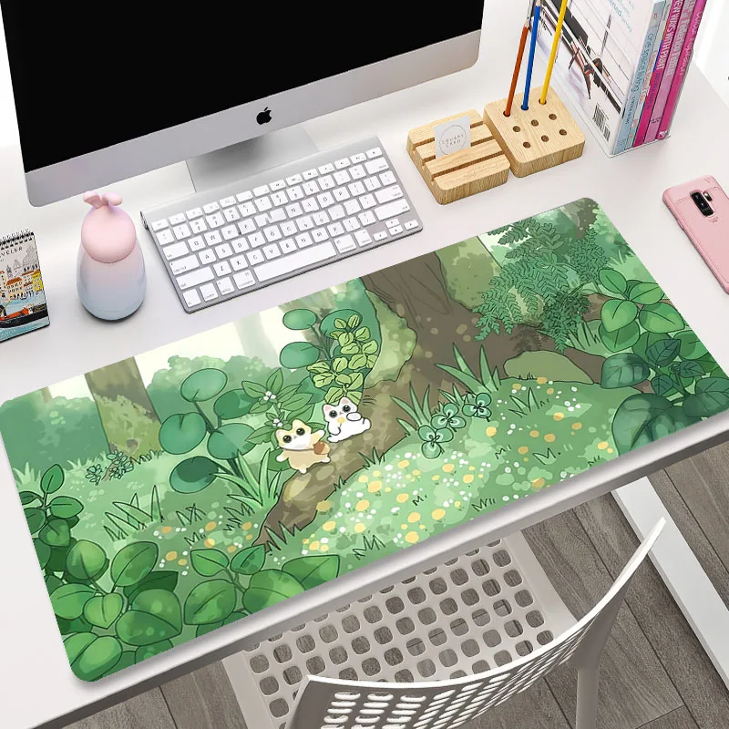 Alfombrilla grande para ratón y teclado para videojuegos, alfombrilla grande para ratón con diseño de gato bonito XL, planta verde, para ordenador, Gamer, tableta, alfombrilla para ratón larga XXL 900