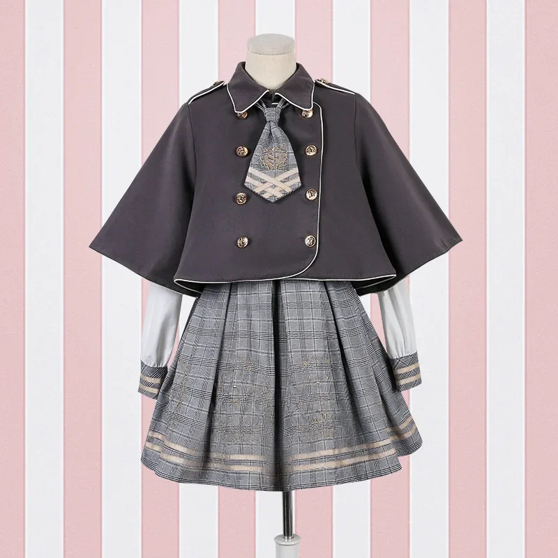 

2022 NEW Lolita Dress Detective Bear Cospaly Women's Preppy Style Neck Tie Long Sleeve Dresses And Woolen Cloak Dropshipping