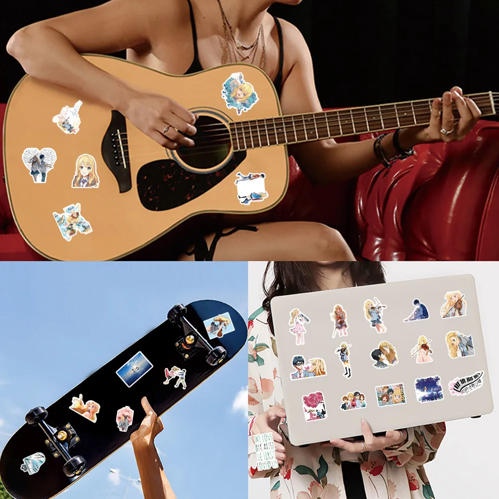 10/60PCS 일본 애니메이션 당신의 거짓말 4월 낙서 장식 스티커 맞춤형 크리 에이 티브 DIY 냉장고 옷장 스티커