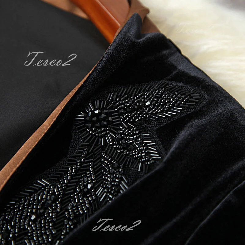 Tesco Women Autumn Winter Velvet Suit Set Blazer With Bead Tie Up Bow High Waist Wide Leg Pants For Office Wear Elegant Pantsuit