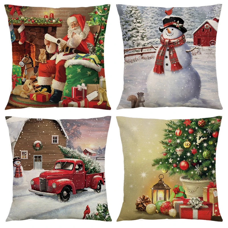 

Christmas Decorating Pillow Covers 18x18 inches Set of 4 for Home Decor Santa Claus Reading Wishes Throw Pillow Cushion Cases
