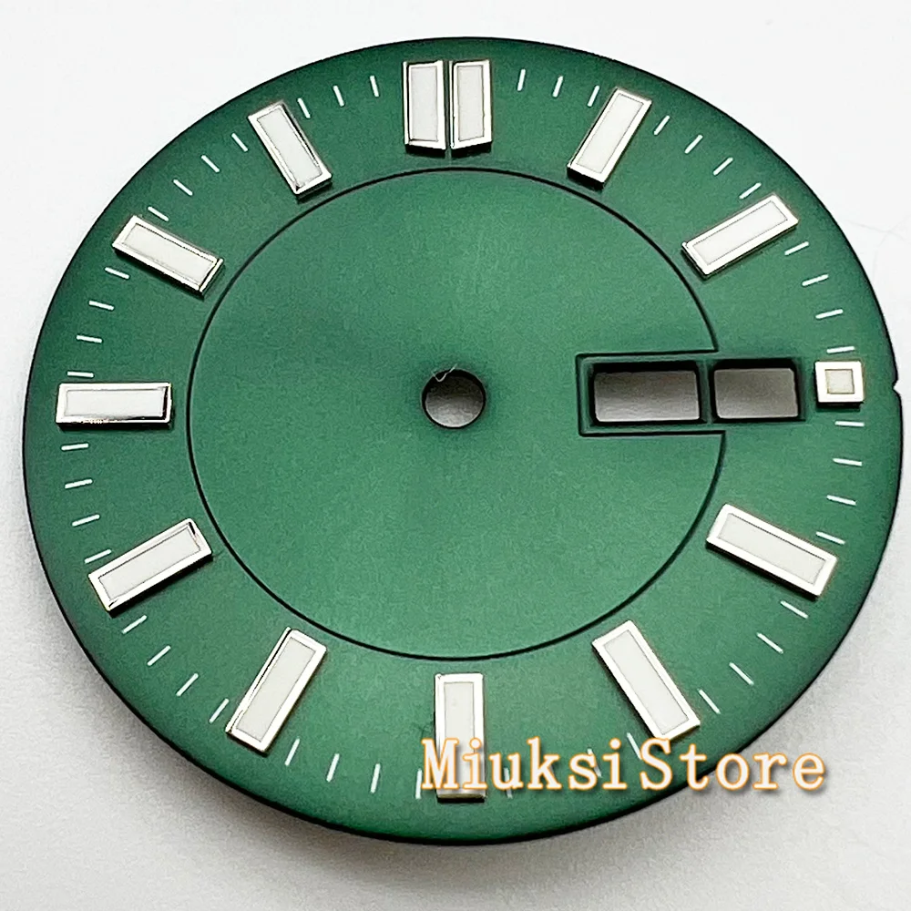 31mm Watch dial fit NH36 Movement Green luminous face with date window Green blue Gray watch dial