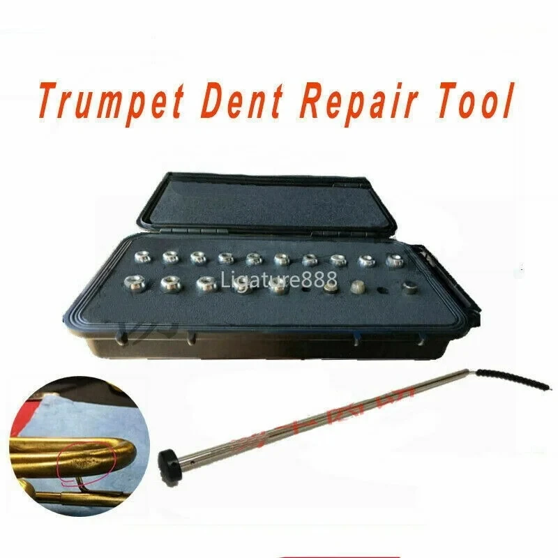 Trumpet Dent Repair Tool Kit Parts -15 Egg Balls 3 CAPS w/ Hard Case NEW