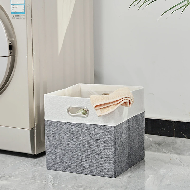 1pc Rattan Storage Basket Linen Fabric Foldable Storage Box Organizer Home Organization Magic Tool