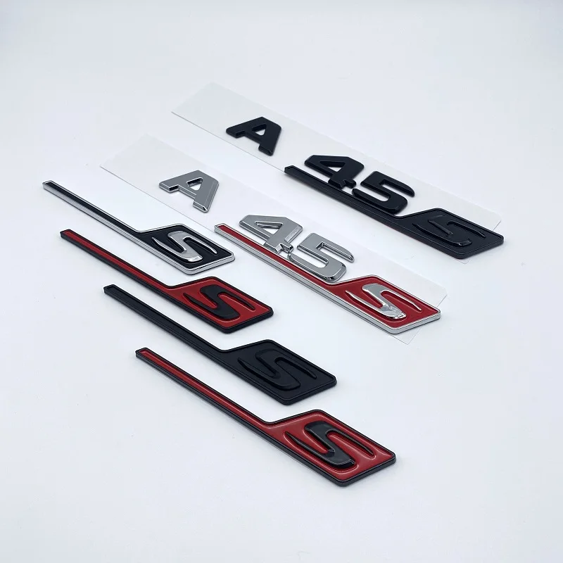NIBOTT 3d Black Chrome Letters for Car Logo Stickers Fit for Mercedes A45S AMG W177 Accessories Turbo 4matic Emblem Trunk Badge (Color : TB Plus Black 2pcs