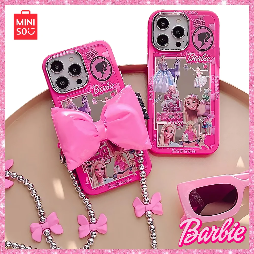 2024 Miniso Barbie Spice Girls Rose Red Iphone 14/13Promax Con Catena A Farfalla Marea Cassa Del Telefono Regalo Di Compleanno A Prova Di Caduta