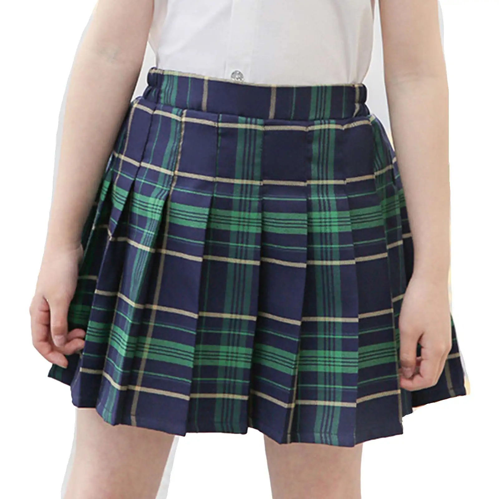 Girls Pleated Shorts Skirts Elastic Waist Striped Plaid Print Student Japanese School Uniform Skirt Children Kawaii Daily Wear