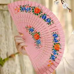 Hollow Out Folding Fan Double-sided Flower Print Wood Spanish Fan Dance Hand Fan Home Decoration Handheld Fans Guest Gifts