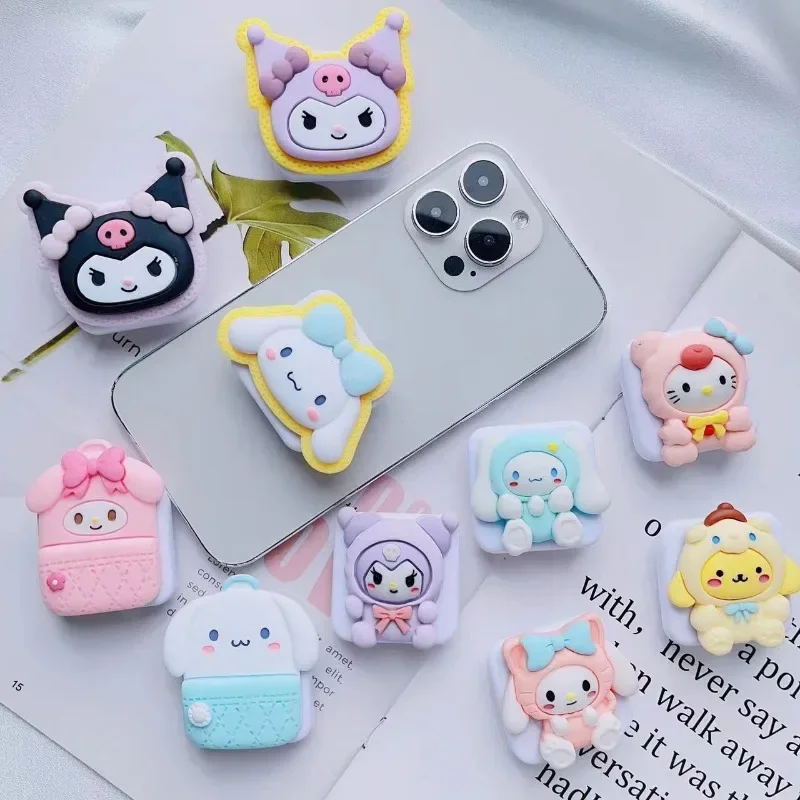 

Sanrio Hello Kitty My Melody Kuromi Mobile Phone Airbag Holder Cartoon Cute Cinnamoroll Make-up Mirror Flip Mirror Desktop Stand