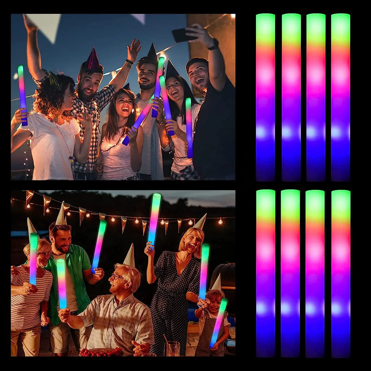 LED Light Sticks Glow Sticks Bulk ,100 Pack 18 inch Multi Color Foam Baton Foam  Glow Sticks with 3 Modes Glow Sticks Party Pack for Kids, Raves, Birthday,  Wedding 