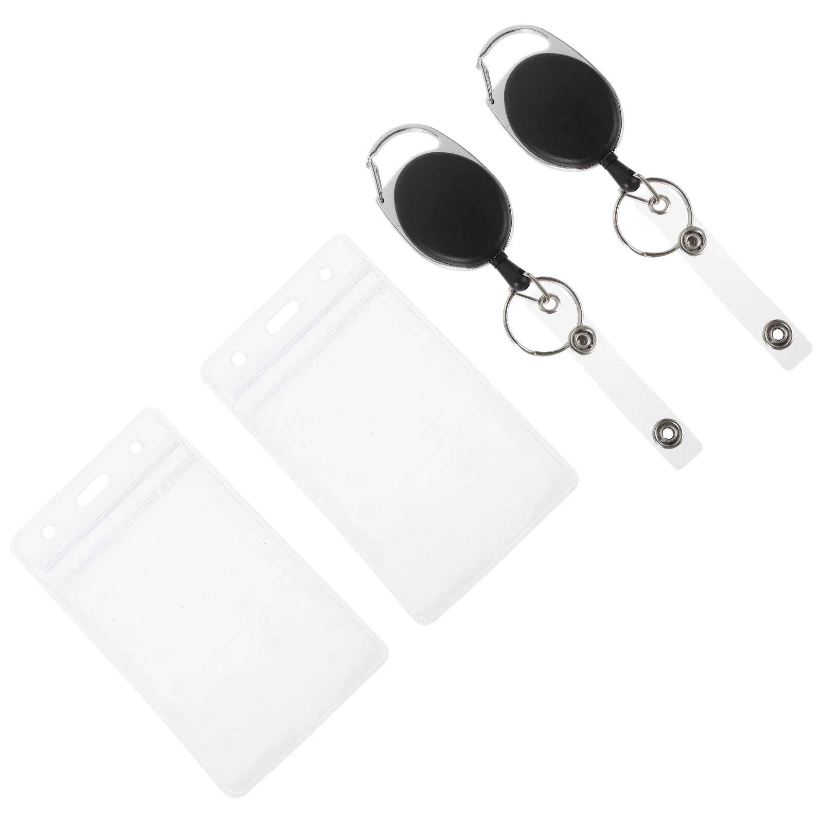 

2 Pcs Vertical Badge Label Card Holder Keychain Buckles Portable Clip Cna Aluminum Alloy Id Retractable Office Name Tag Reel