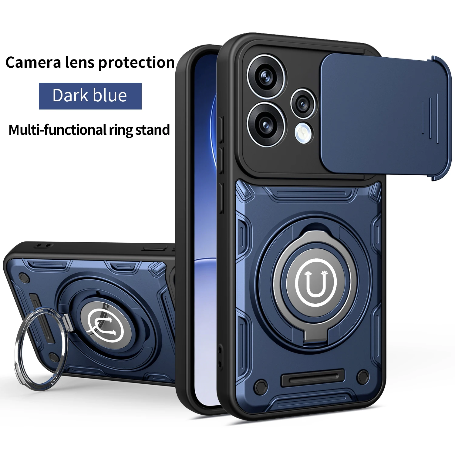 Shockproof Bracket Case with Magnetic Cover and Lens Protection