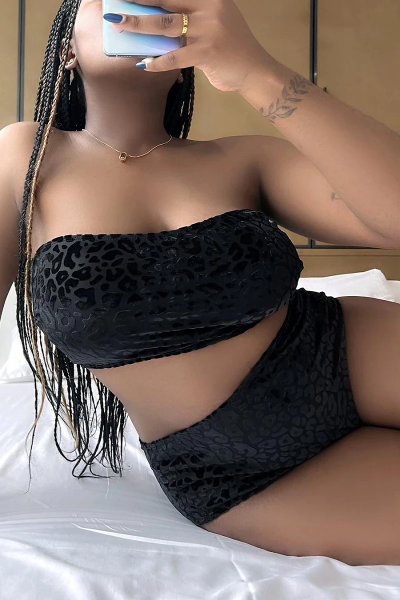 2025 Leopard Bandeau Bikini Swimsuit Women Plus Size Swimwear Female High Waist Bathers Bathing Swimming Swim Suit Beachwear 5