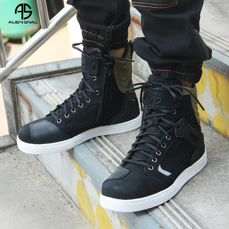 ALIEN SNAIL Motorcycle Boots Men Breathable Waterproof Anti-Fall Cycling Shoes High Top Leather Motocross Boots For Women