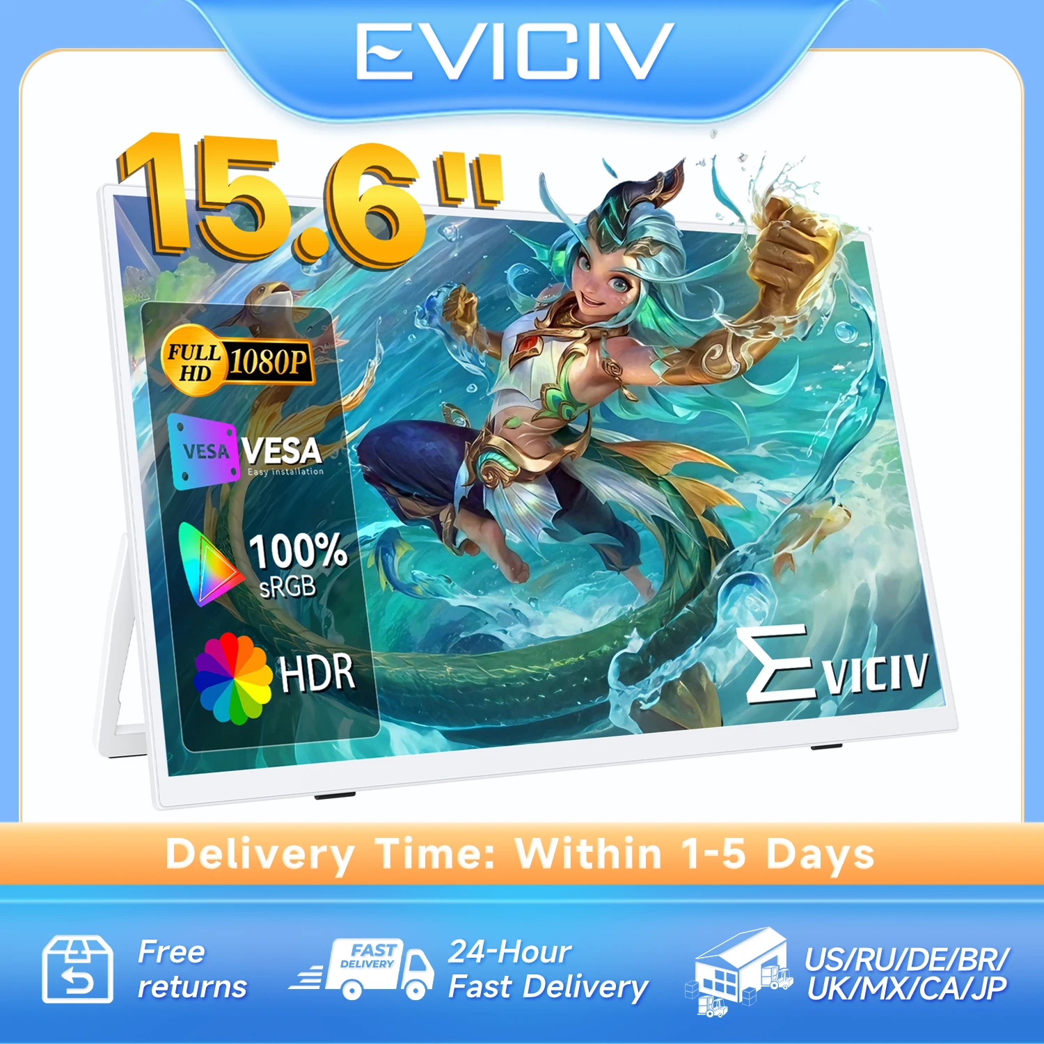 Eviciv 15.6인치 휴대용 모니터 1920*1080P 100%sRGB HDR 노트북 PC 모바일폰 Xbox PS4/5용 확장 디스플레이