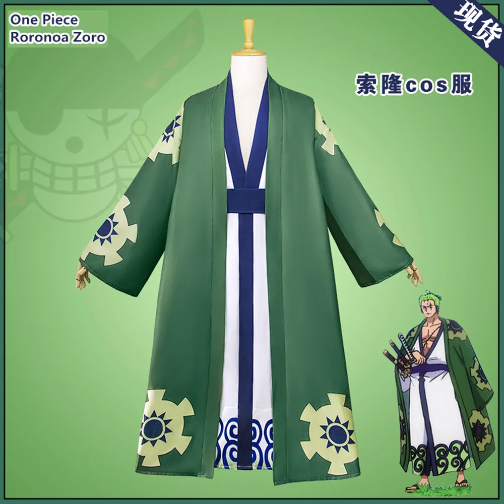 

Hot Anime One Piece Roronoa Zoro Cosplay Costumes Green Kimono Halloween Role Play Party Uniform Full Set Suit Clothing