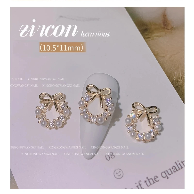 

5PCS Silver/Gold Nail Art Zircon Pearls Nail Accessories Garland BowKnot Shapes For Nail Tips Decorations DIY Nail Diamond Charm