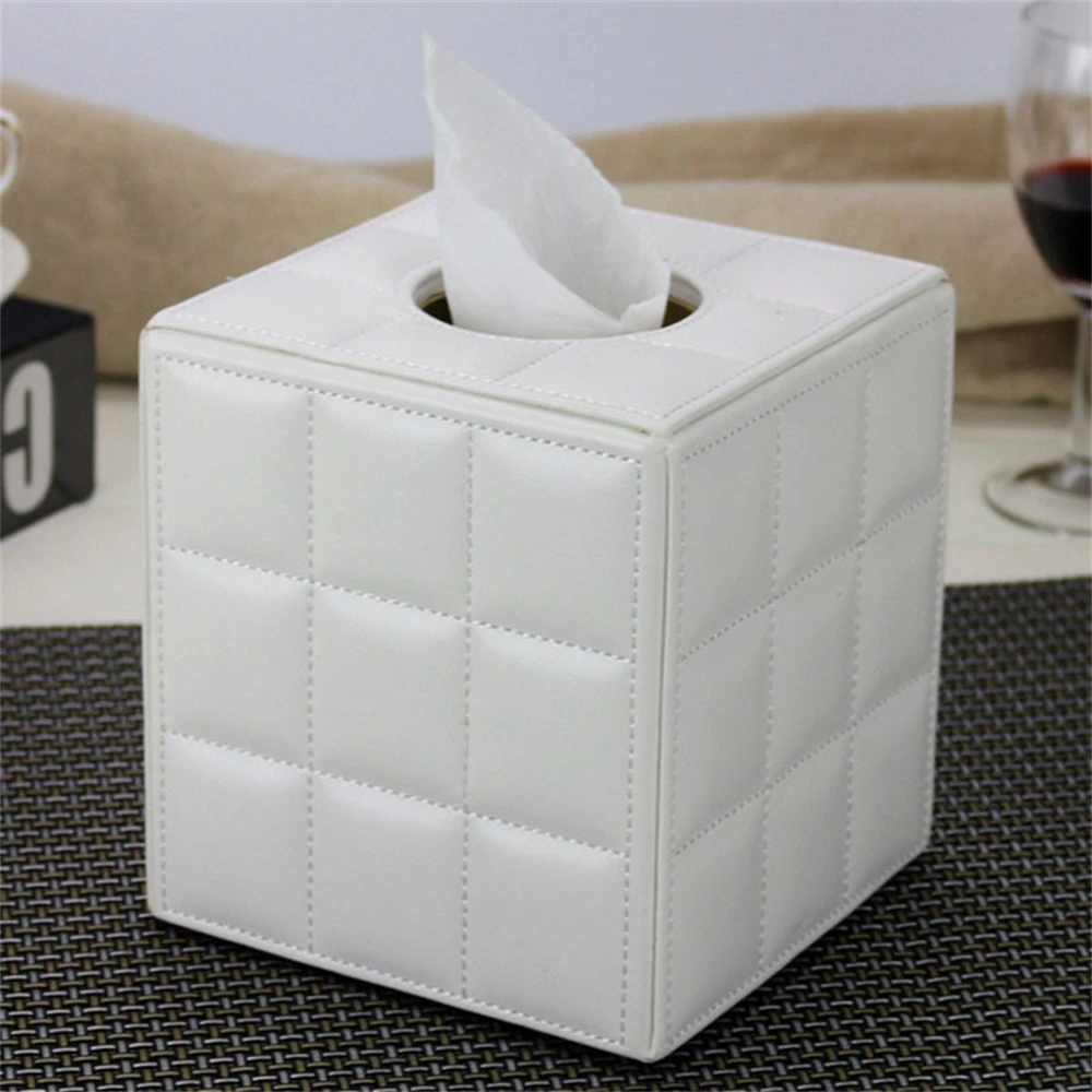 2024 Creative Desktop Roll Paper Box Grids Pu Leather Tissue Box Kitchen Pumping Tray European Acrilico Fashion Cube Tovagliolo Box