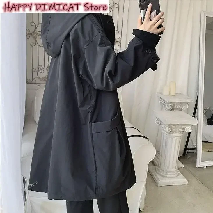 Men's Casual Hooded Jackets, Hip Hop Streetwear Coats, Black Overcoat, Harajuku Windbreaker, Male Outwear, New