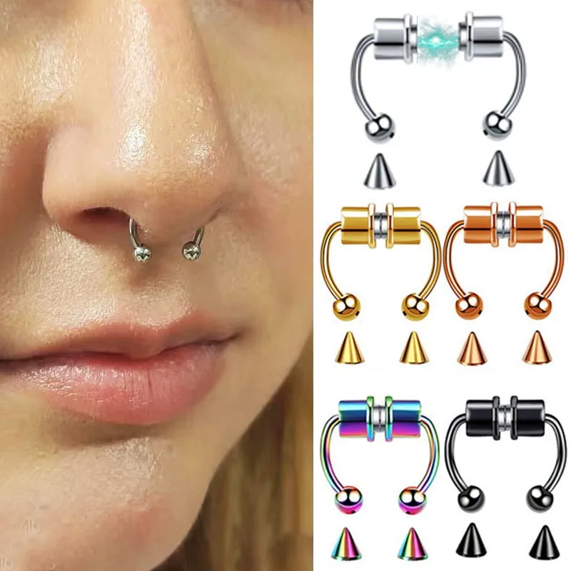 

Stainless Steel Magnet Nose Ring Fake Piercing Horseshoe Rings Nose Clip Non-pierced Nose Hoop Fashion Women Men Body Jewelry