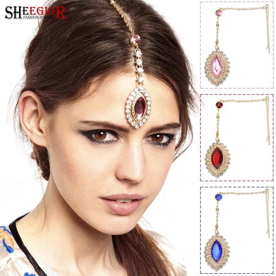 

Colorful Rhinestone Hair Clips Romantic Bride Women Hair Accessories Long Tassels Crystal Pendant Forehead Jewelry Hairpins Gift