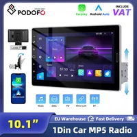 Autoradio Android Podofo 10,1 pouces avec écran rotatif 1DIN, lecteur MP5, Carplay sans fil, Bluetooth, radio AM RDS, récepteur FM, prise en charge de la caméra de recul 1