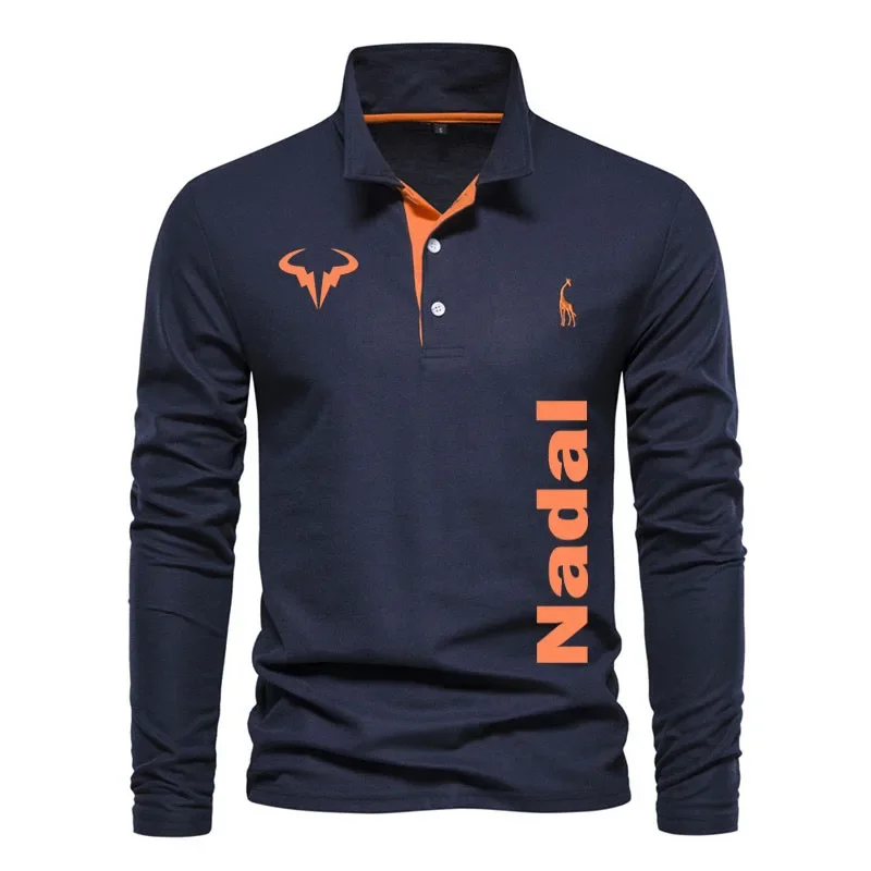 

Rafael Nadal 100% cotton men's polo shirt Comfortable new Long sleeve lapel men's golf shirt top color matching men's shirt top