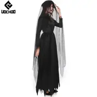 Black Ghost Bride Dress Witch Veil Halloween Cosplay Costume Women Demon Gown Suit Day of The Dead Robe Carnival Party Outfit 5
