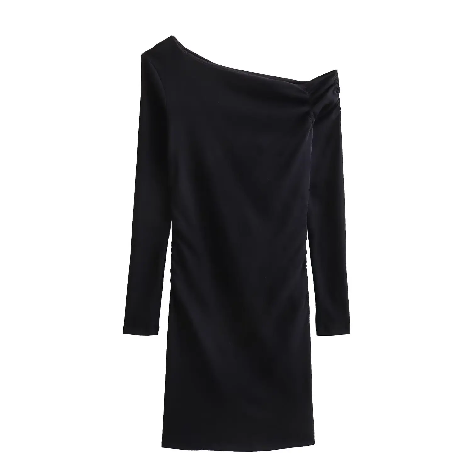 

Women New Chic Fashion Asymmetric design Elastic slim Off Shoulder Mini Dress Vintage Long Sleeve Female Dresses Vestidos Mujer