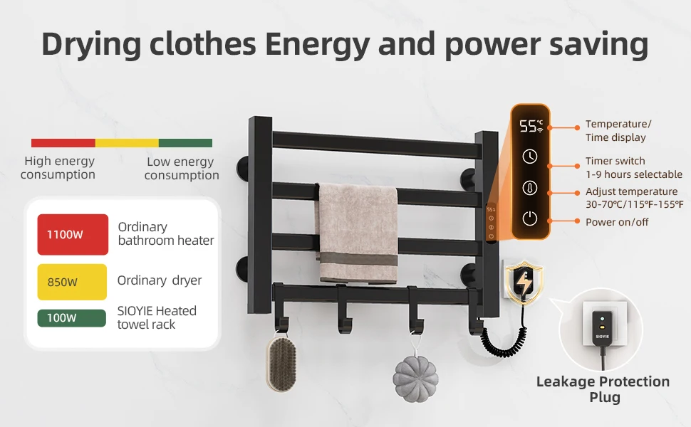 Description Picture 6 of itemElectric Heated Towel Rail Digital Display Temperature Control Towel Warmers Smart Bathroom Thermal Towel Heated Towel Rack G305