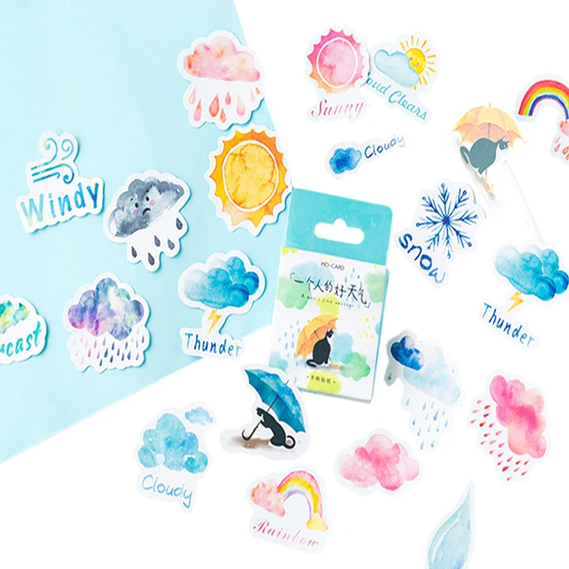 

46pcs Box sticker Weather Icons Mood Diary Stickers Cute Colorful Cloud Stickers Diary Stationery stickers scrapbooking