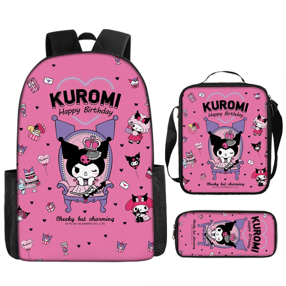 

Периферийные школьные сумки Kuromi, рюкзаки для начальной и средней школы, рюкзаки, сумки через плечо, Пеналы, набор из трех предметов