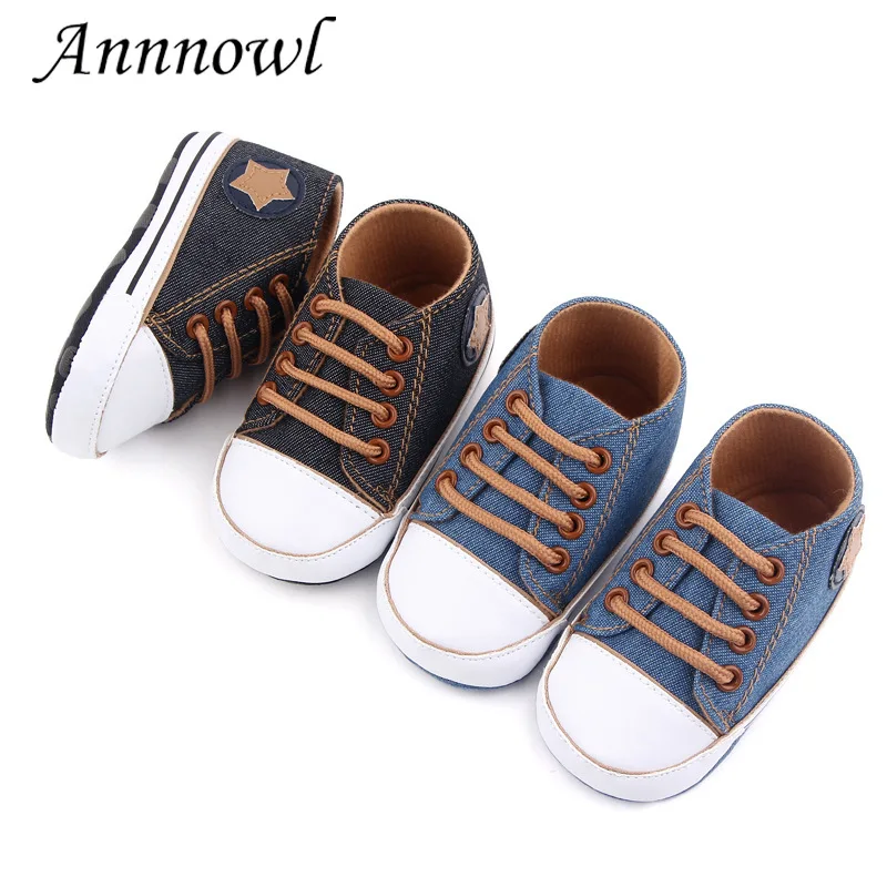 Brand Canvas Shoes Newborn Baby Boy Crib Shoes for 1 Year Infant Soft Sole Lace Up Footwear