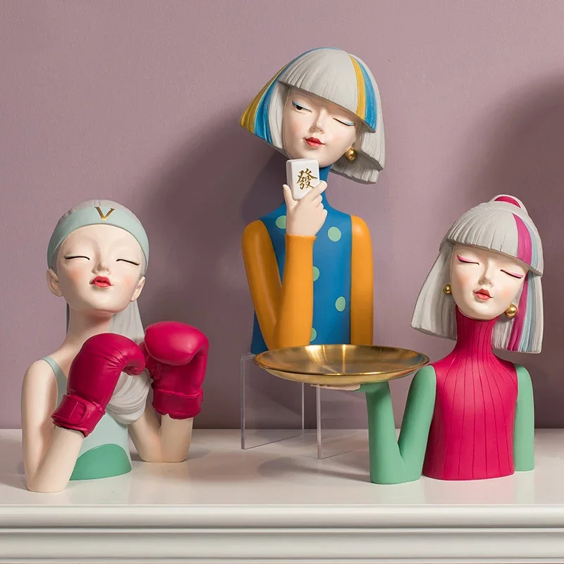 

Nordic Desktop Home Decor Cool Girl Figurine Sculpture Decoration Modern Creative LivingRoom Resin Ornaments StatueCreative Gift